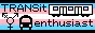 a 88x31 with the words TRANSit ensthusiast, set against a trans flag background, with a train, a bus and the transgender symbol